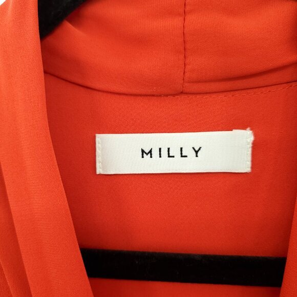 Milly Gathered Tie Neck Silky Long Sleeve Blouse L Red - Picture 3 of 16